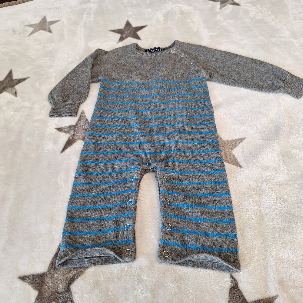 Toobydoo One Piece Sleeper Footless Size 3-6‎ Months Blue & Gray Stripe Snaps